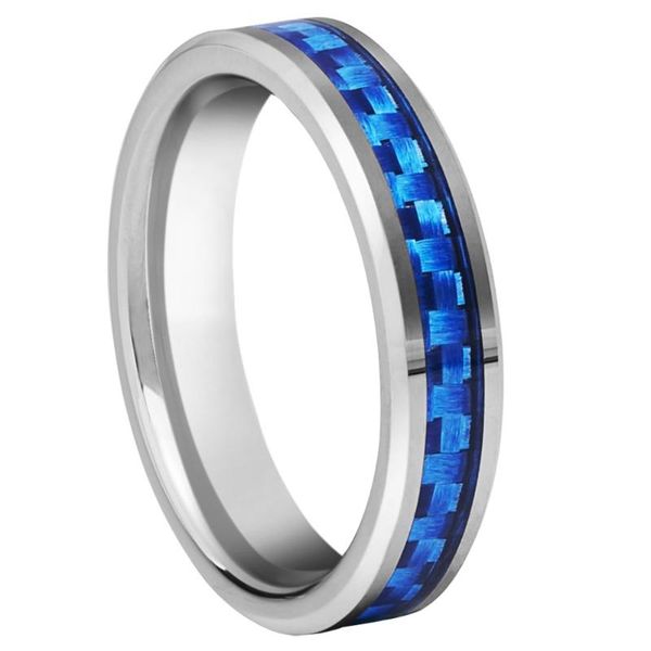 

wedding rings 4mm white tungsten ring blue carbon fiber inlay promise set for women, Slivery;golden