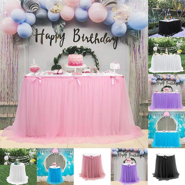 

table skirt net yarn bow wedding decoration party supplies