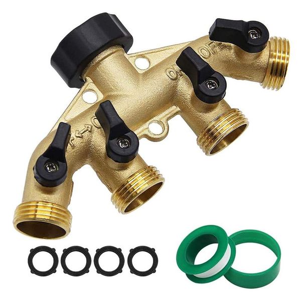 

watering equipments 4-way heavy duty brass garden hose distributor 3/4in tap adapter with 4 valves