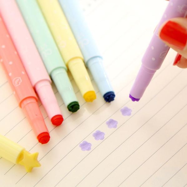 

highlighters 6 colors cute candy color creative kawaii highlighter pen school supplies stationery diy marker pens 1pcs, Black;red