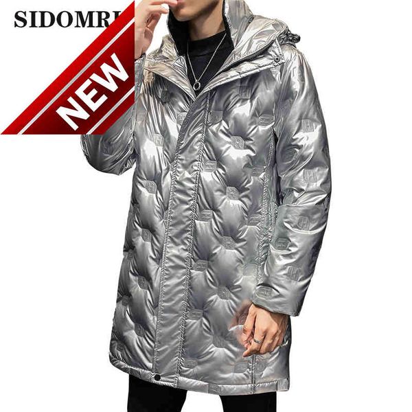 

winter men's hooded bright down jacket thick and warm long 50 white duck cold winter clothing, Black