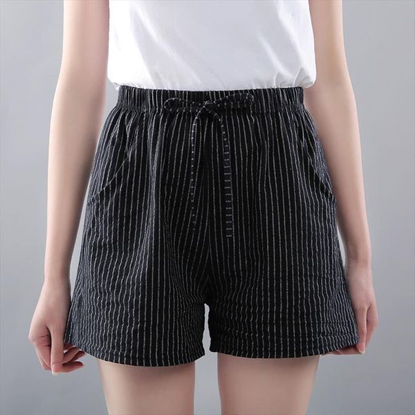 

shorts summer casual stripe drawstring womens romper high waist running girls cotton cycling female loose soft cool biker, Black;white