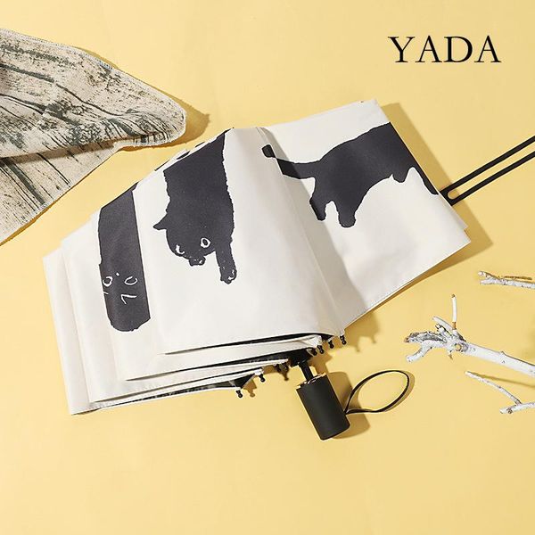 

umbrellas yada ins fashion cat pattern 3-folding umbrella fold women uv rainproof cartoons parasol rain sun yd200181