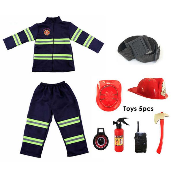 Fireman Outfits Firefighter mit Spielzeug Set Kids Jungen Geschenk Cosplay Kostüm Halloween Rollenspiel Sam Work tragen Uniform Wasserpistole Y0913