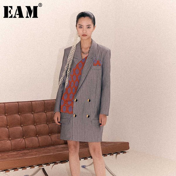 

eam] loose fit gray pattern print split joint long jacket new lapel long sleeve women coat fashion spring autumn 1b902 201006, Black;brown