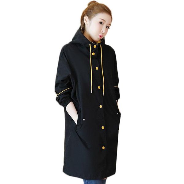 

2021 women's long trench coat new spring autumn coats loose plus size 5xl hooded overcoat female windbreakers casual j348, Tan;black