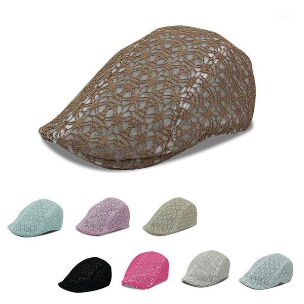

berets women's hats korean summer mesh men and women caps couple ladies hollow breathable sun visor, Blue;gray