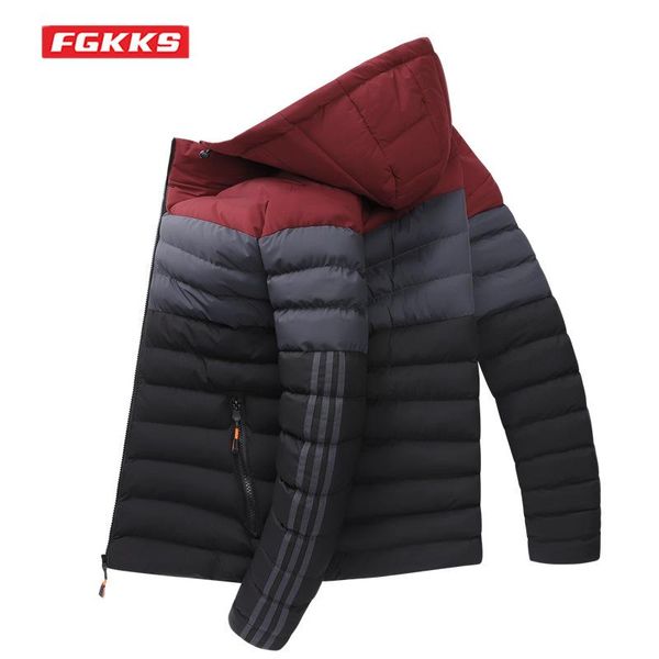 

men's down & parkas fgkks winter men parka coat 2021 fashion color matching stitching hooded jacket thick windproof cotton-padded, Black