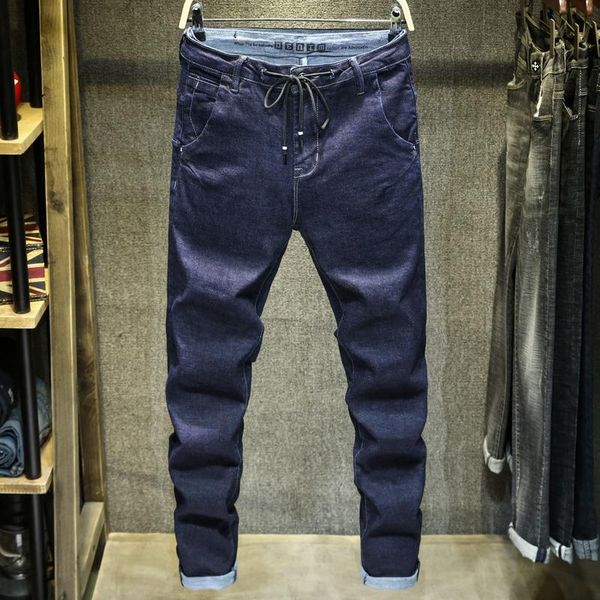 

men's jeans 2021 autumn winter trend brand slim cotton classic style drawstring fashion black blue size 28-38