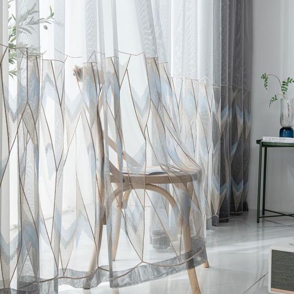 

curtain & drapes grey geometric embroidered tulle nordic style simple and modern finished translucent for living dining room bedroom