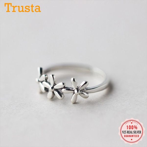

cluster rings trusta 2021 100% 925 sterling thai silver fashion jewelry cute flower cocktail ring sizable 5 6 7 girls kids xmas gift ds563, Golden;silver
