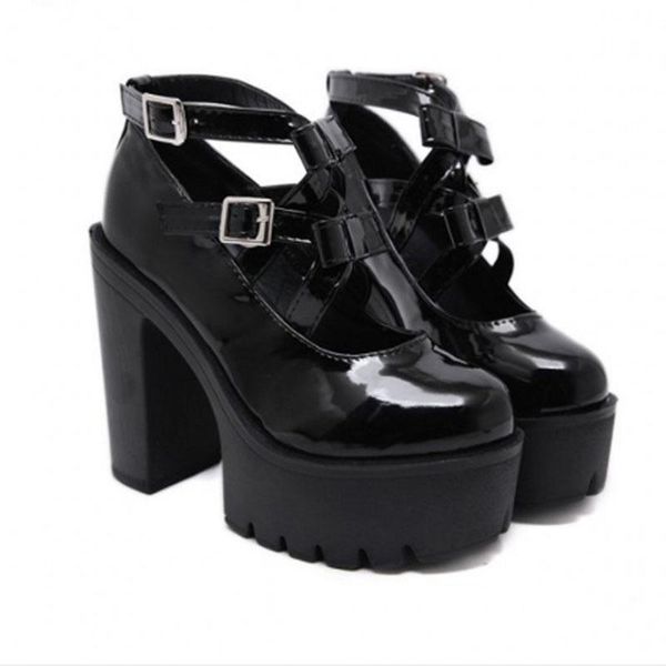 

women's high-heeled shoes black leather shoes thick soled thick heels high-heeled women's fashion sandal