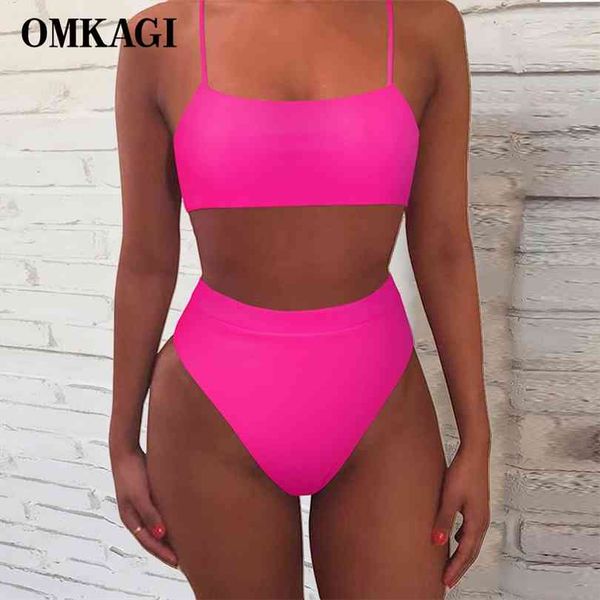 

omkagi women swimsuit solid biquini push up swimming bathing suit bikini set maillot de bain femme swimwear 210716, White;black