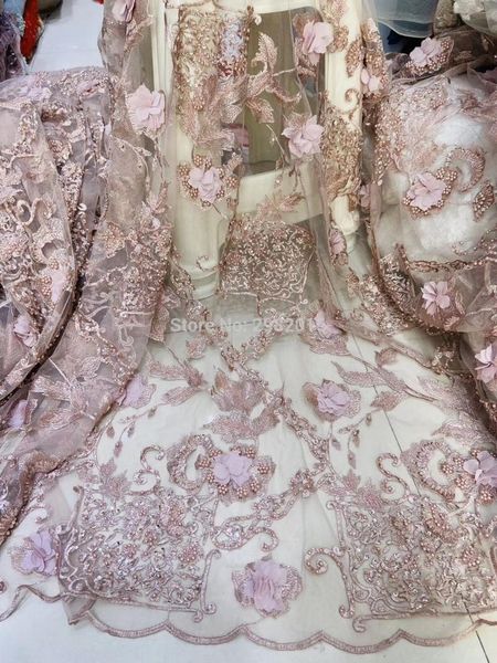 

ribbon african lace fabric 2021 lace, embroidery wine red, handmade beads d199-12, Pink;blue