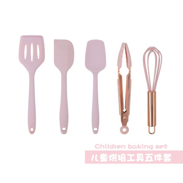 

rose gold handle silicone baking tool for children five piece set mini baking scraper egg beater