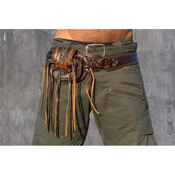 

medieval punk belt satchel men's outdoor tassel rivet zipper bag