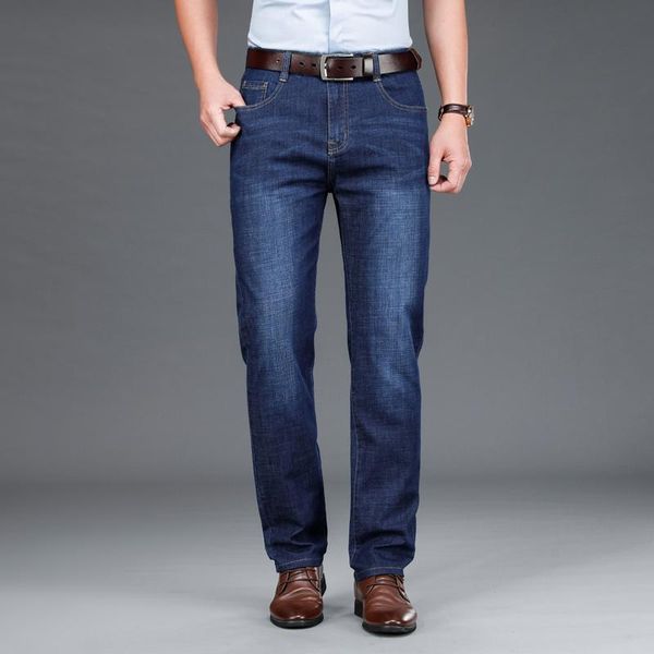 

men's jeans 2021 spring and summer brand high-quality cotton fitted straight lightweight business casual youth classic, Blue