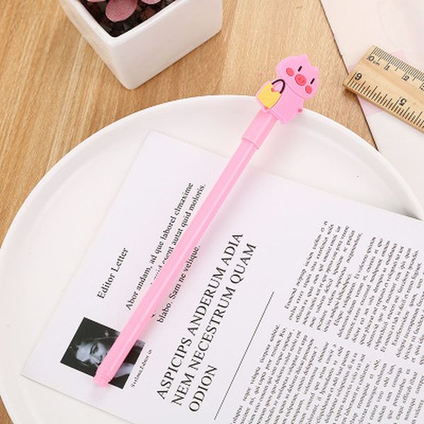 

1pcs pig neutral 0.5mm news paper student leuke black signing pen kawaii school
