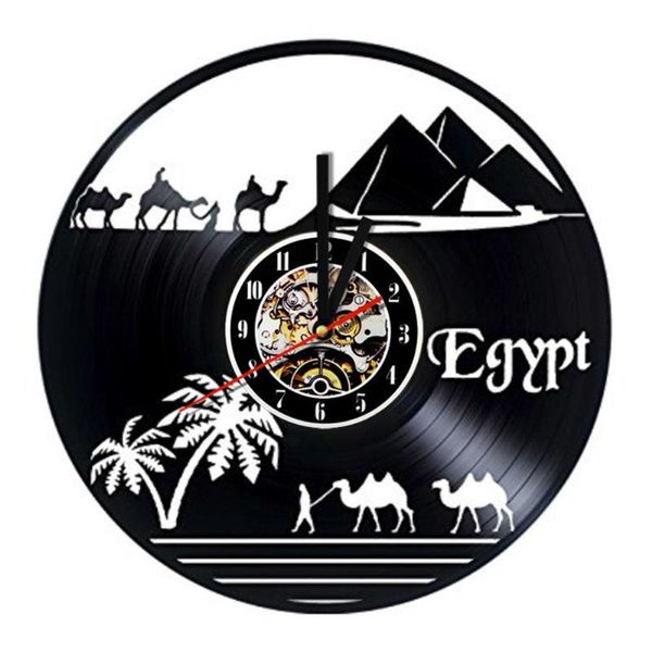 

wall clocks egypt city antique lp record hanging clock personalized creative decorative led round hollow decor