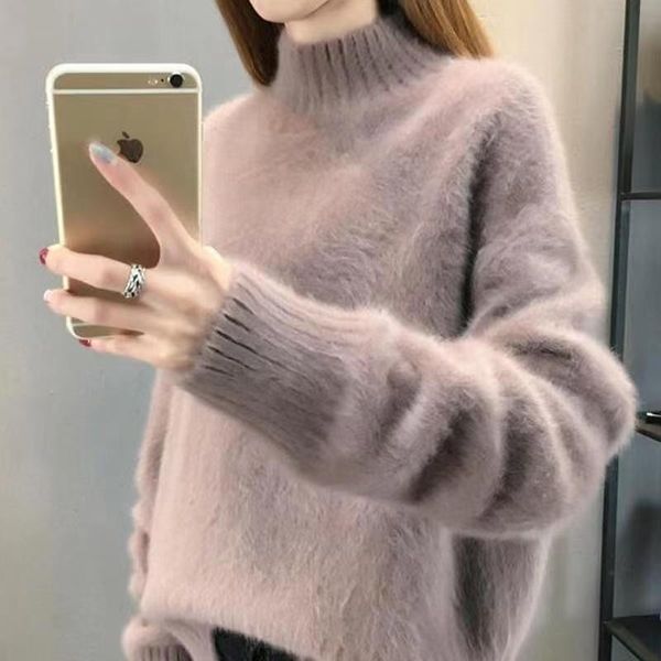 

women's sweaters thick winter sweater women warm white turtleneck fluffy jumper pull for knitted woman 2021, White;black