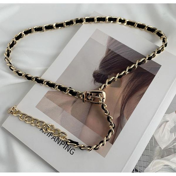 

belts metal chain for luxury women brand long-chain designer waistband tyle punk hip hop jeans suit waist belt, Black;brown
