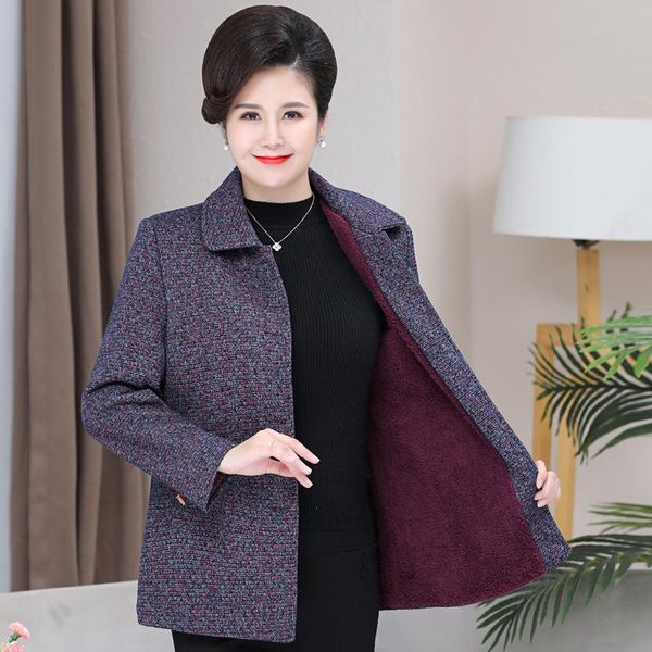 

women's jackets fleece jacket women 2021 autumn winter elegant turn-down collar warm middle-aged woman coat loose outwear long sleeved, Black;brown