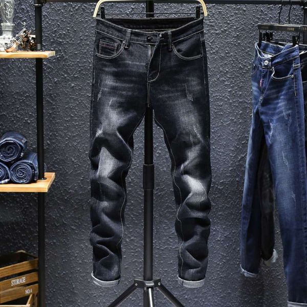 

stretch jeans slim feet autumn korean fashion black youth versatile men's growth pants, Blue