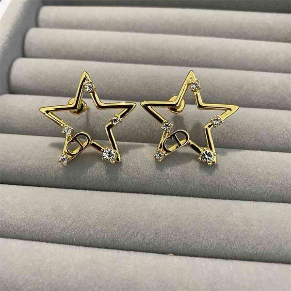 

75%off outlet new five pointed five star female earrings brass material, Silver