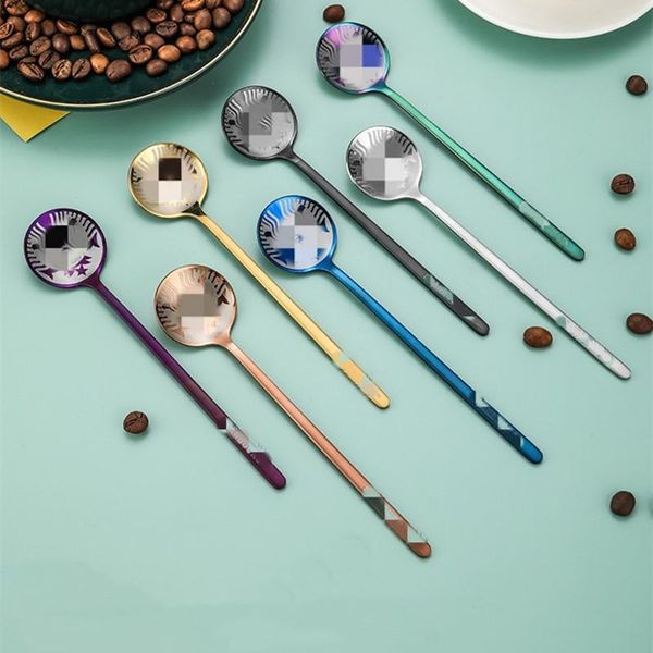 Spoons 304 Aço inoxidável com logotipo Sobremesa Café Agitando Colher Crianças Frutas De Frutas Pequena Caneca Redonda Starback