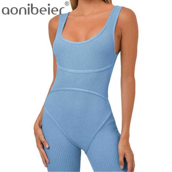 Dettaglio corsetto senza maniche scollo tondo donna pagliaccetti lavorati a maglia magro tuta corta casual fitness tutina abbigliamento sportivo 210604