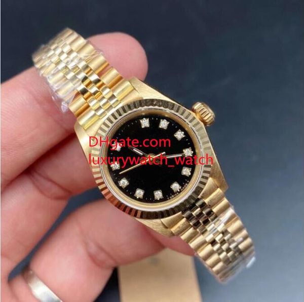 

womens watches sapphire mirror 6917 26mm black dial mechanical yellow gold jubilee steel bracelet waterproof luxury watch, Slivery;brown