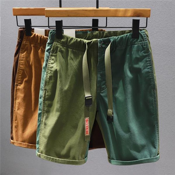 

men's shorts loose casual pants men knee length 2021 summer trend stitching contrast color personality belt trendy male street, White;black