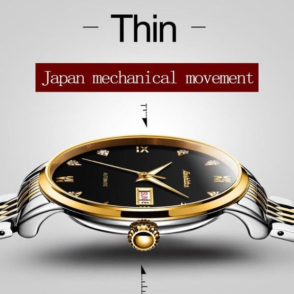 

wristwatches luxury automatic watch men steel waterproof business male fashion brand self wind mechanical relogio masculino date, Slivery;brown