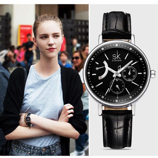 

wristwatches 2021fashion leisure ladies watch leather strap multifunctional waterproof quartz simple style relogiofeminino, Slivery;brown