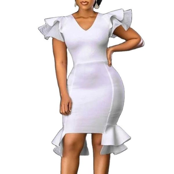 

ethnic clothing women white dress bodycon skinny party v neck ruffle sleeve slim plus size xl birthday elegant ladies night mini club w, Red