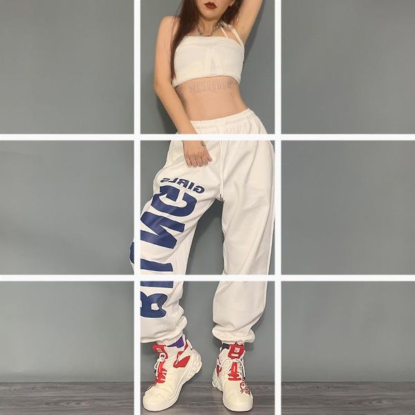 

women's pants & capris letter printed drawstring high waist sweatpants joggers women streetwear slogan hip hop casual trousers cotton l, Black;white