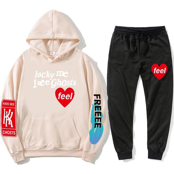 

men's tracksuits spring and autumn print graffiti letter sweatshirt lucky me i see ghosts hooded women's 2021 casual, Gray