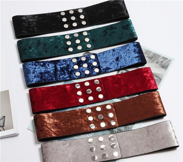 

belts blue red green solid velvet pu fabric waist band women wide corset girdle belt fashion female dress waistband accessories, Black;brown