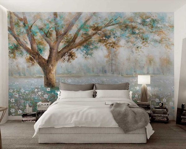 Duvar kağıtları wellyu özelleştirilmiş 3d duvar boyama vahşi doğada bir ağaç taze yağ kır çiçekleri duvar kağıdı manzara arka plan duvar