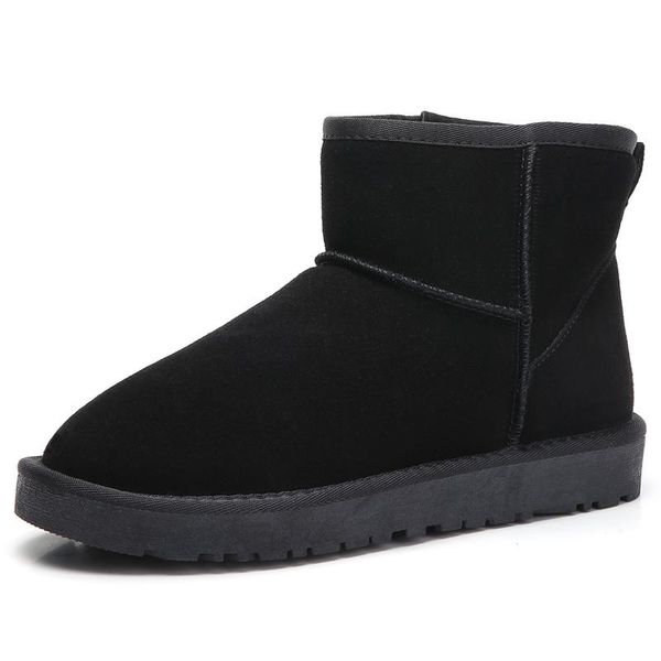 

boots warm winter woman shoes 2021 men's women snow 100% cowhide leather ankle botas hombre large size 34-46, Black