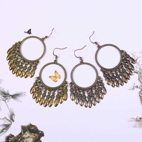 

earring fashion rattan ring leaf tassel large earrings classic earrings, Golden