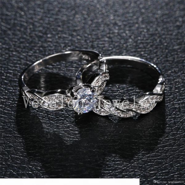 

vecalon handmade new simulated diamond cz cross wedding ring set for women 18kt white gold filled female engagement band ring, Slivery;golden