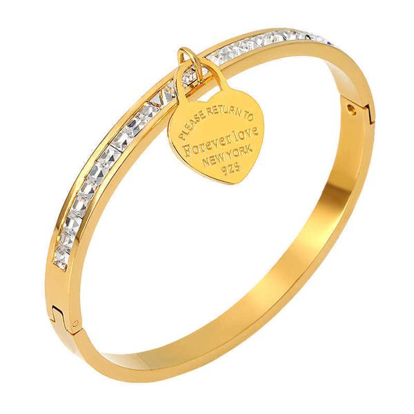 

trendy stainless steel cz lover's bracelets bangles for women crystal gold plating cuff wristband trendy female girl jewelry q0719, Black