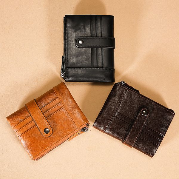 

men wallets rfid anti-theft brush wallet leather short clutch bag double zipper mens wallet