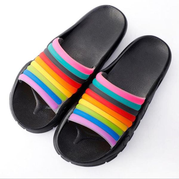 

slippers 2021 rainbow female summer beach soft bottom indoor and outdoor wear plastic couple sandalia feminina xx78, Black
