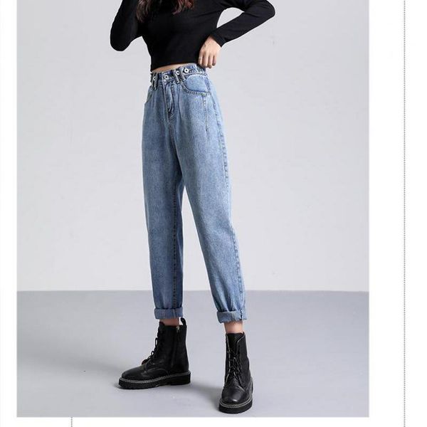 

new harem breezy pants the women of vintage stretch waist denim autumn 2021 boyfriend streetwear blue jeans plus size chic tylc