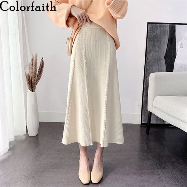 

colorfaith 2021 women spring winter midi skirt mid-calf elasticity package hip empire korean style fashion elegant skirt sk9127 210309, Black