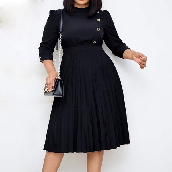 

casual dresses women dress autumn 2021 western fashion high waist stand collar slim patchwork solid color office lady pleated, Black;gray