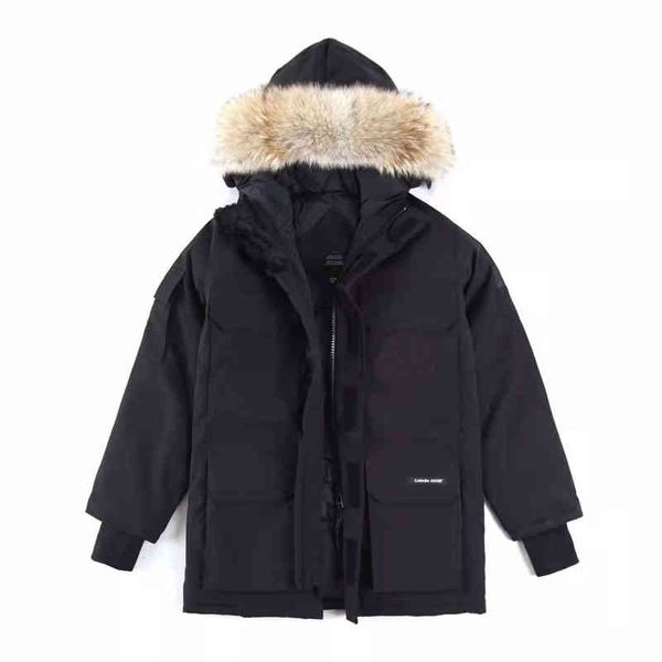 

the real wolf hair quality men's and women's expedition canadian goose down et in winter warm coat classic color, Black;white