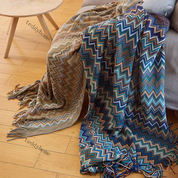 Motivo a onde Tappeto lavorato a maglia Coperte Stile europeo Trapunta estiva a 4 colori Semplicità Comoda coperta per divano